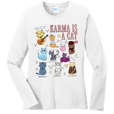 Funny Karma Is A Cat Funny Cat Music Concert Gift For Christmas Gifts Music Co Ladies Long Sleeve Shirt