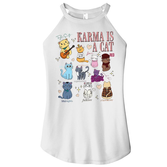 Funny Karma Is A Cat Funny Cat Music Concert Gift For Christmas Gifts Music Co Women's Perfect Tri Rocker Tank