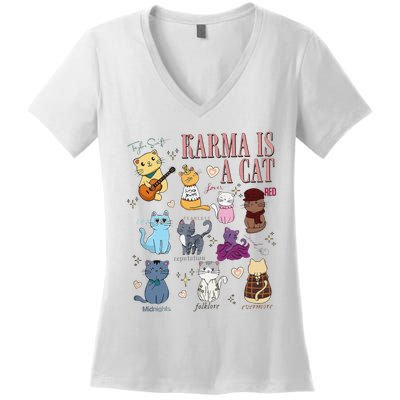 Funny Karma Is A Cat Funny Cat Music Concert Gift For Christmas Gifts Music Co Women's V-Neck T-Shirt