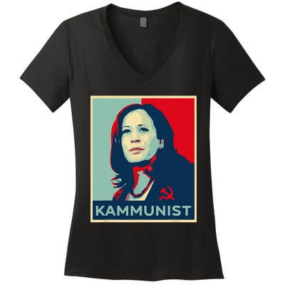 Funny Kammunist Kamala Harris 2024 Kamunism Communist Women's V-Neck T-Shirt