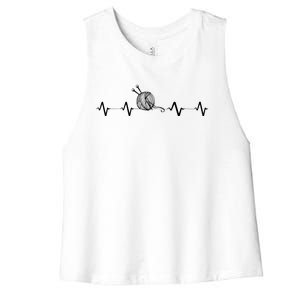 Funny Knitting Knitter Yarn Heartbeat Women's Racerback Cropped Tank