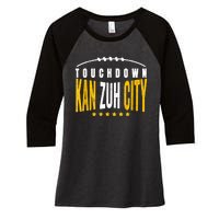 Fanatic KC Kansas City Touchdown KanzuhCity Red Kc TD Zone Women's Tri-Blend 3/4-Sleeve Raglan Shirt