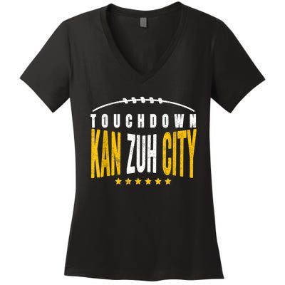 Fanatic KC Kansas City Touchdown KanzuhCity Red Kc TD Zone Women's V-Neck T-Shirt