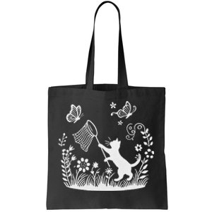 Flower Kitten Lover Butterfly Catching Net Floral Cat Tote Bag