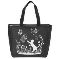 Flower Kitten Lover Butterfly Catching Net Floral Cat Zip Tote Bag