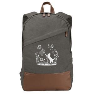 Flower Kitten Lover Butterfly Catching Net Floral Cat Cotton Canvas Backpack