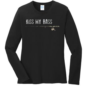 Fishing Kiss My Bass Fish FatherS Day Gift Ladies Long Sleeve Shirt