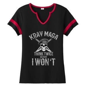 Funny Krav Maga Fighting Skull Ladies Halftime Notch Neck Tee