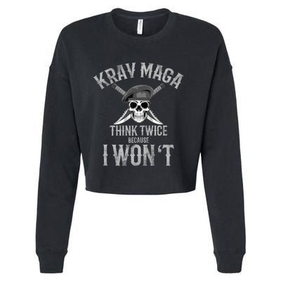 Funny Krav Maga Fighting Skull Cropped Pullover Crew