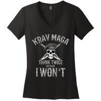 Funny Krav Maga Fighting Skull Women's V-Neck T-Shirt