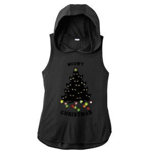 Funny Kitty Meowy Christmas Tree For Lovers Ladies PosiCharge Tri-Blend Wicking Draft Hoodie Tank