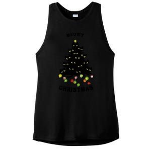 Funny Kitty Meowy Christmas Tree For Lovers Ladies PosiCharge Tri-Blend Wicking Tank