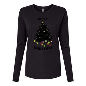 Funny Kitty Meowy Christmas Tree For Lovers Womens Cotton Relaxed Long Sleeve T-Shirt