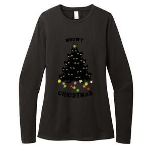 Funny Kitty Meowy Christmas Tree For Lovers Womens CVC Long Sleeve Shirt