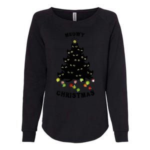 Funny Kitty Meowy Christmas Tree For Lovers Womens California Wash Sweatshirt