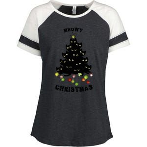 Funny Kitty Meowy Christmas Tree For Lovers Enza Ladies Jersey Colorblock Tee