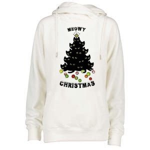 Funny Kitty Meowy Christmas Tree For Lovers Womens Funnel Neck Pullover Hood