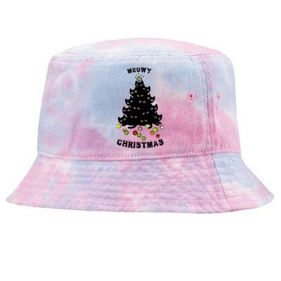 Funny Kitty Meowy Christmas Tree For Lovers Tie-Dyed Bucket Hat