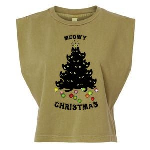 Funny Kitty Meowy Christmas Tree For Lovers Garment-Dyed Women's Muscle Tee