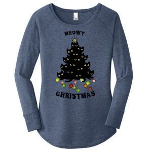 Funny Kitty Meowy Christmas Tree For Lovers Women's Perfect Tri Tunic Long Sleeve Shirt