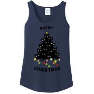 Funny Kitty Meowy Christmas Tree For Lovers Ladies Essential Tank