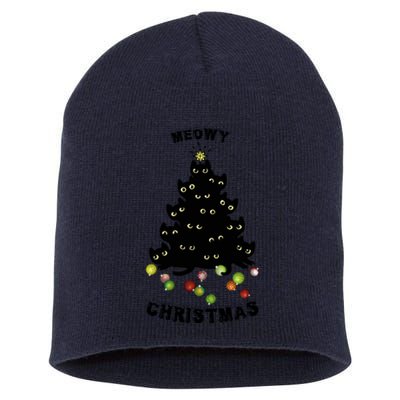 Funny Kitty Meowy Christmas Tree For Lovers Short Acrylic Beanie