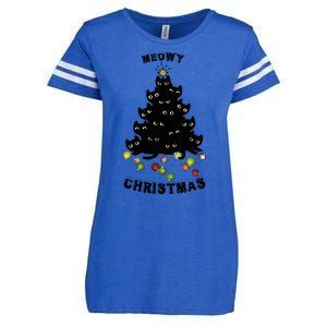 Funny Kitty Meowy Christmas Tree For Lovers Enza Ladies Jersey Football T-Shirt