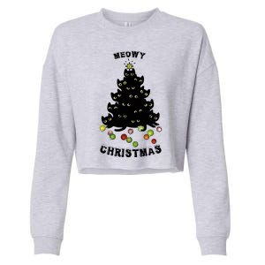 Funny Kitty Meowy Christmas Tree For Lovers Cropped Pullover Crew