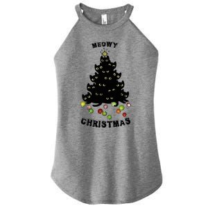 Funny Kitty Meowy Christmas Tree For Lovers Women's Perfect Tri Rocker Tank