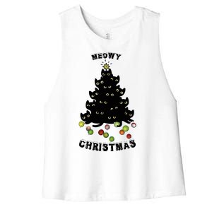 Funny Kitty Meowy Christmas Tree For Lovers Women's Racerback Cropped Tank