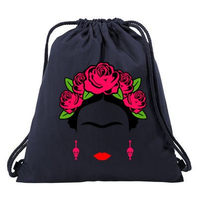 Frida Kahlo Mexico Artist Lover Flower Skull Drawstring Bag