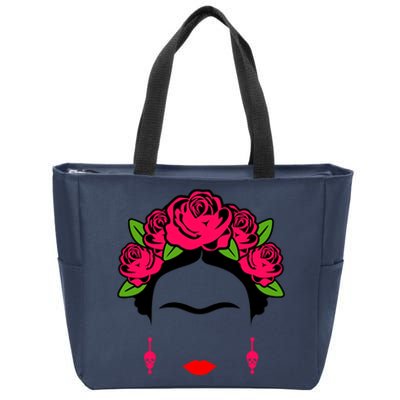 Frida Kahlo Mexico Artist Lover Flower Skull Zip Tote Bag