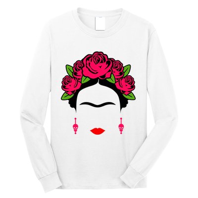 Frida Kahlo Mexico Artist Lover Flower Skull Long Sleeve Shirt