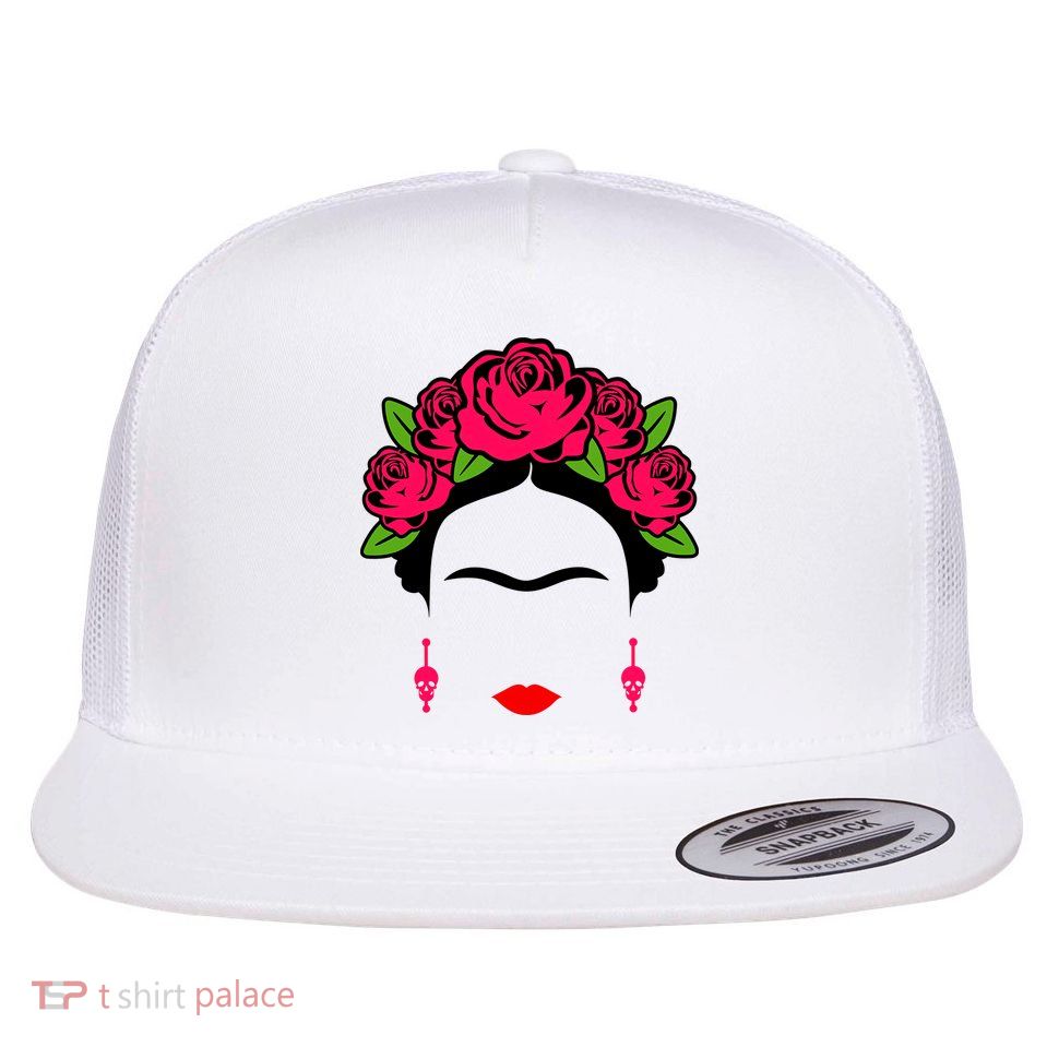 Frida Kahlo Mexico Artist Lover Flower Skull Flat Bill Trucker Hat