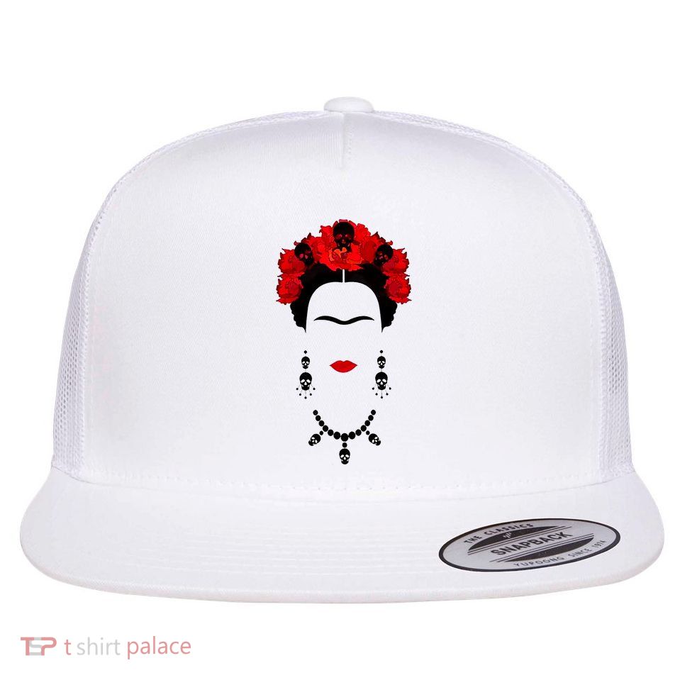 Frida Kahlo Mexico Artist Lover Flower Skull Flat Bill Trucker Hat