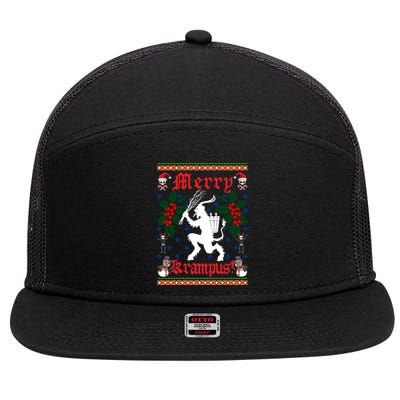 Funny Krampus Merry Krampus Ugly Christmas Gift 7 Panel Mesh Trucker Snapback Hat