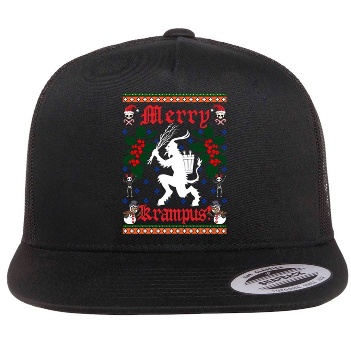 Funny Krampus Merry Krampus Ugly Christmas Gift Flat Bill Trucker Hat