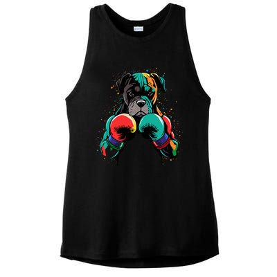 Funny Kickboxing Or Boxing Boxer Dog Ladies PosiCharge Tri-Blend Wicking Tank