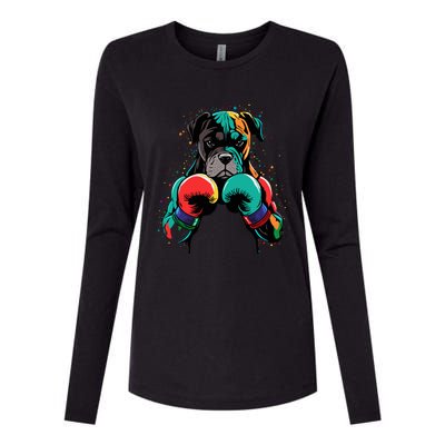 Funny Kickboxing Or Boxing Boxer Dog Womens Cotton Relaxed Long Sleeve T-Shirt