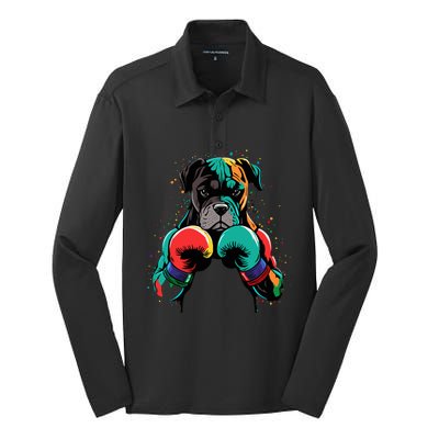 Funny Kickboxing Or Boxing Boxer Dog Silk Touch Performance Long Sleeve Polo