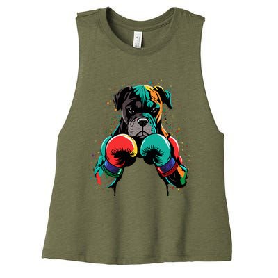 Funny Kickboxing Or Boxing Boxer Dog Women's Racerback Cropped Tank