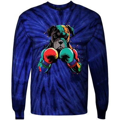 Funny Kickboxing Or Boxing Boxer Dog Tie-Dye Long Sleeve Shirt