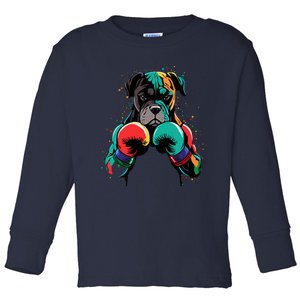 Funny Kickboxing Or Boxing Boxer Dog Toddler Long Sleeve Shirt