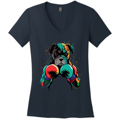 Funny Kickboxing Or Boxing Boxer Dog Women's V-Neck T-Shirt