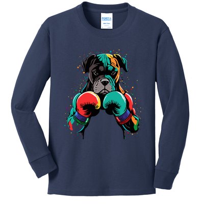 Funny Kickboxing Or Boxing Boxer Dog Kids Long Sleeve Shirt