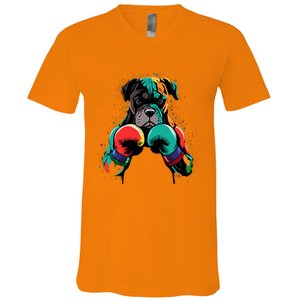 Funny Kickboxing Or Boxing Boxer Dog V-Neck T-Shirt