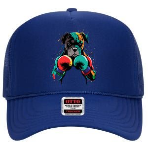 Funny Kickboxing Or Boxing Boxer Dog High Crown Mesh Back Trucker Hat