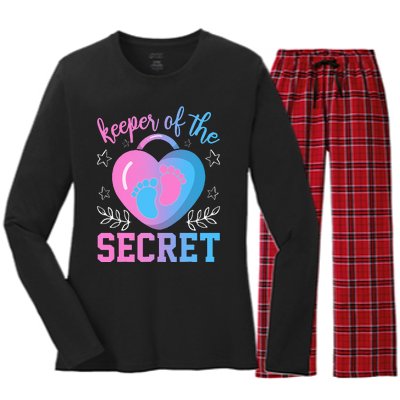 Funny Keeper of the Secret Baby Shower Gender Reveal Party Women's Long Sleeve Flannel Pajama Set 