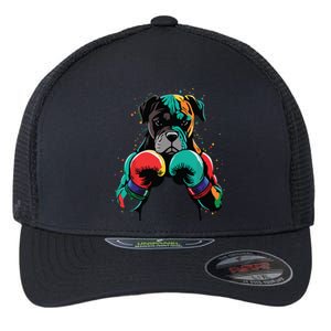 Funny Kickboxing Or Boxing Boxer Dog Flexfit Unipanel Trucker Cap