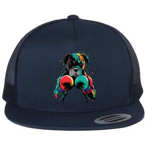 Funny Kickboxing Or Boxing Boxer Dog Flat Bill Trucker Hat